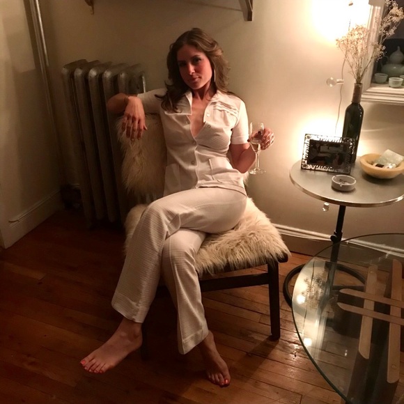 70s Disco Suit sexy white pant set Small Vintage - Picture 2 of 11